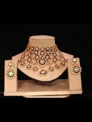 Regal Gold Polki Kundan Bridal Choker Set with Emerald Enamel