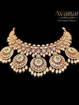 Kundan Moissanite Bridal set Chand bali style with Pearl Drops