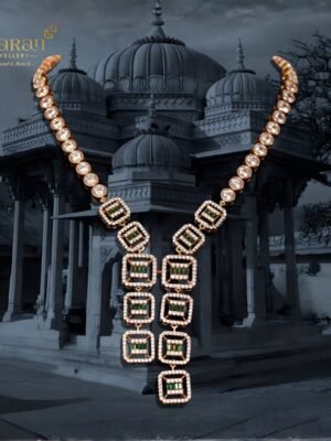 Royal Emerald & Diamond Geometric Necklace in Rose Gold