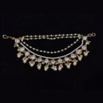 Gold-Plated Multilayered Kundan and Pearl Earchains (Champaswaralu) with Ruby Accents