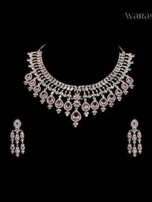 Rose Radiance: The Blush Pink Pear-Drop Diamond Choker Set