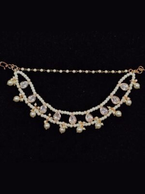 Minimalist Triple-Layered Pearl Earchains (Champaswaralu) with Teardrop Kundan Accents