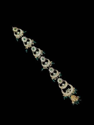 Regal Emerald & Kundan Chandbali Hair Choti with Jhumka Accent
