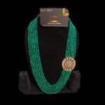 Royal Emerald Green 7-Layer Groom Mala with Polki Brooch