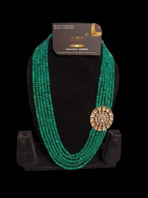 Royal Emerald Green 7-Layer Groom Mala with Polki Brooch