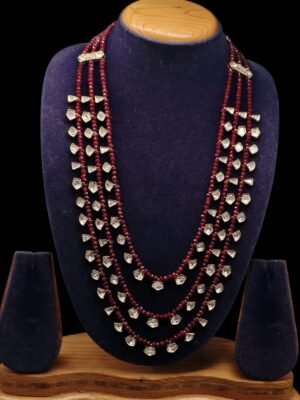 Groom's Maroon Kundan Layered Necklace - Royal Wedding Mala